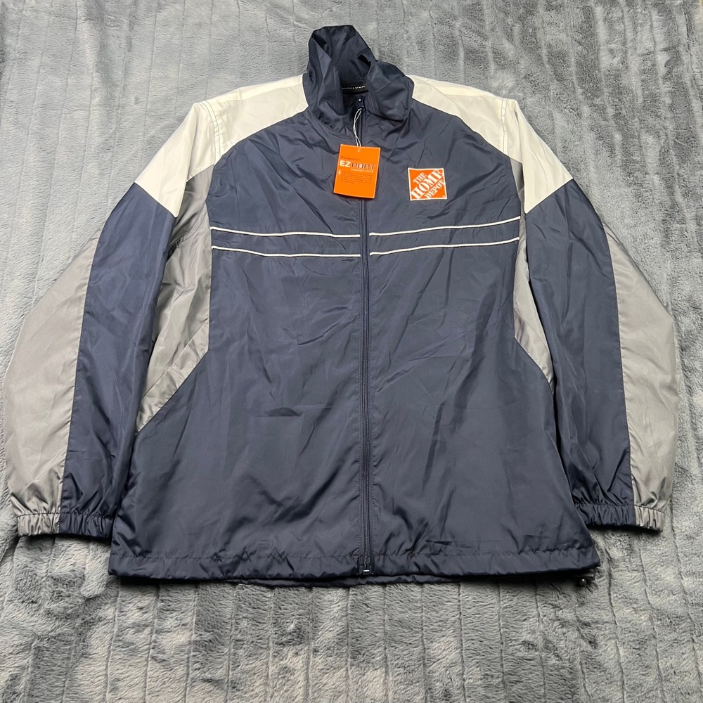Dunbrooke Home Depot EZ Port Windbreaker Jacket Mens Large Navy Blue Colorblock